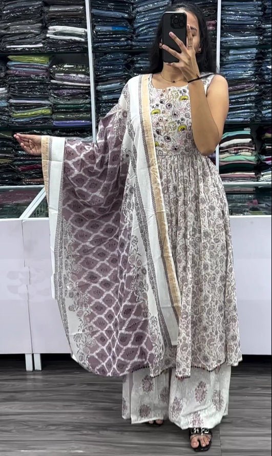 White Printed Kurti Top Dup And Salwar