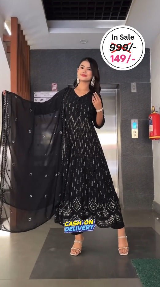 Women Black Colour Embellished Anarkali Kurta Set with Dupatta