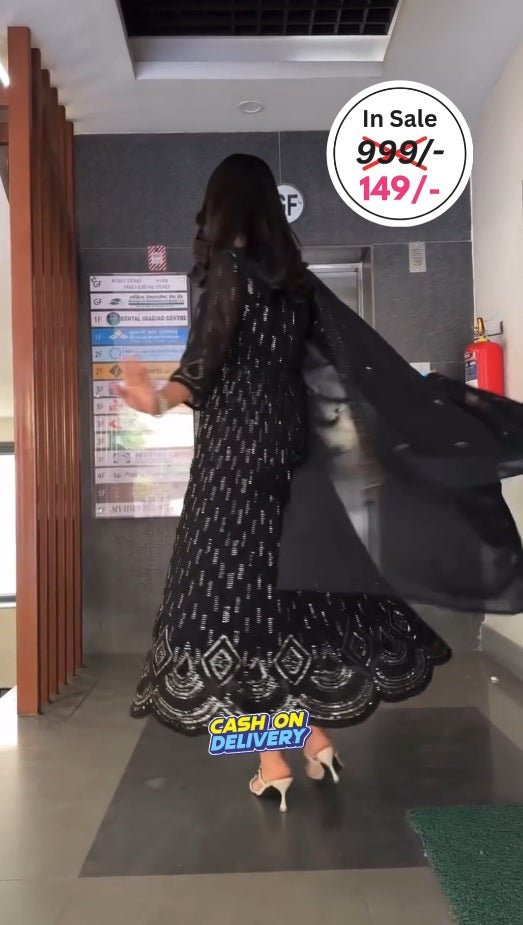 Women Black Colour Embellished Anarkali Kurta Set with Dupatta