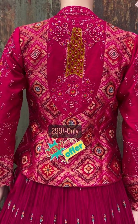 Dark Pink Embroidery Work Choli With Koti