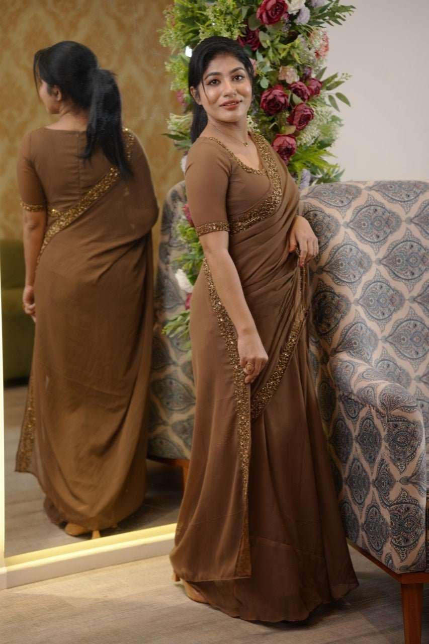 Faux georgette saree gown with heavy handwork