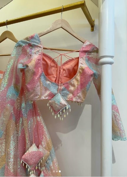 Pink Floral Print, Embellished Stitched Lehenga Choli