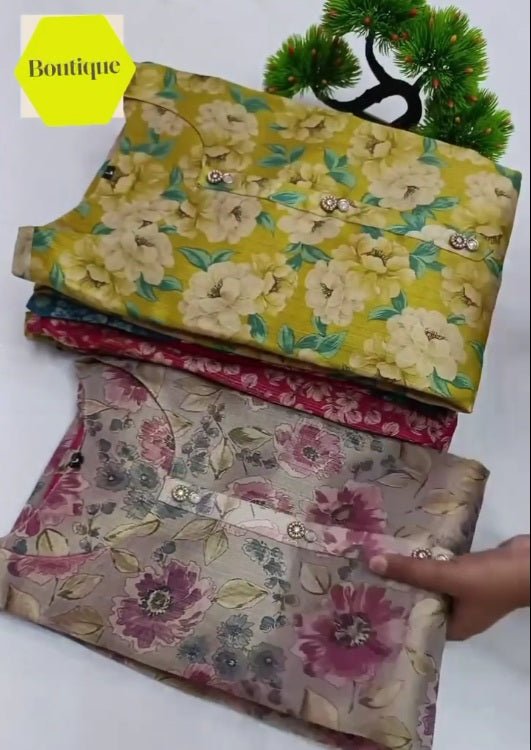 Women Floral Print Cotton Silk Kurta Set (Multicolor)